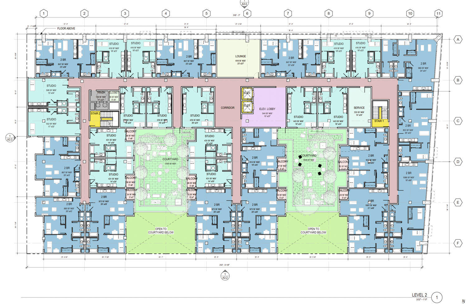 2100 Milvia Street second-level floor plan, illustration by Kava Massih Architects