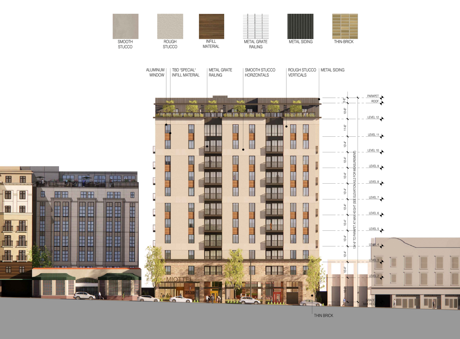 2530 Bancroft Way facade elevation, illustration by Trachtenberg Architects