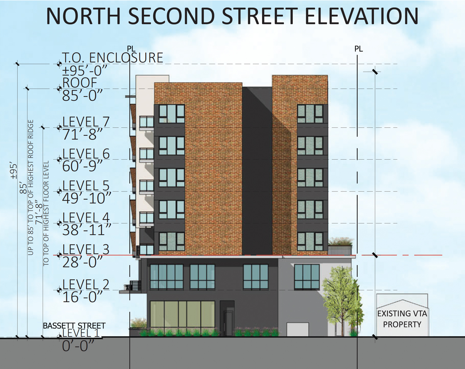 380 North 1st Street elevation overlooking 2nd Street, illustration by Studio T Square