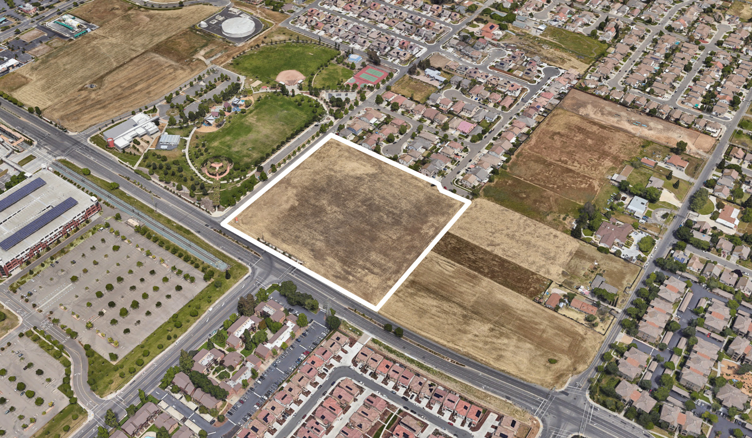 7400 Shasta Avenue outlined approximately by YIMBY, image via Google Satellite
