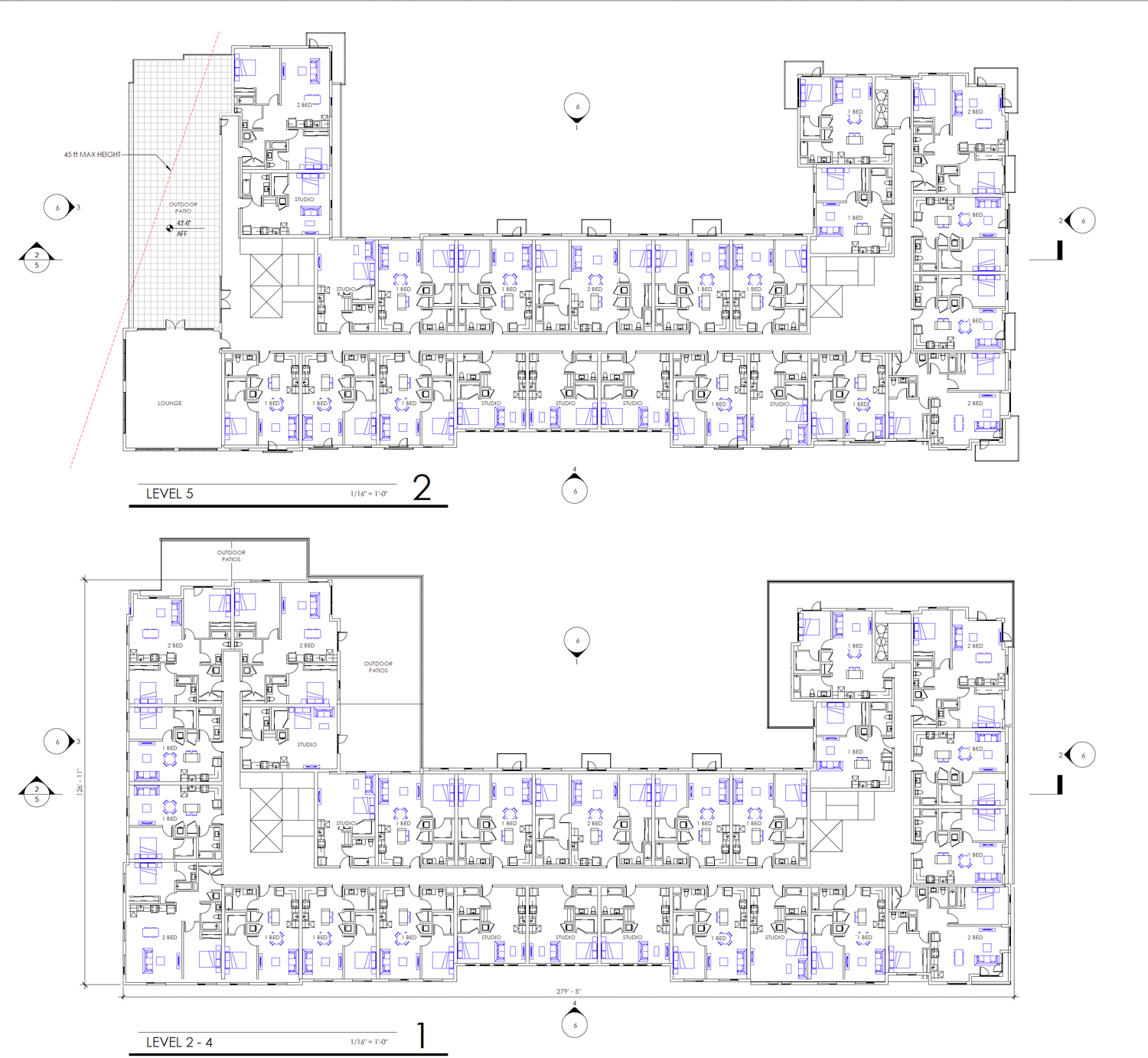8581 Folsom Boulevard floor plans for levels two through five, rendering by HRGA