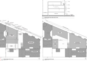 926 De Haro Street proposed (left) and existing (right) condition, illustration by Kotas Pantaleoni Architects