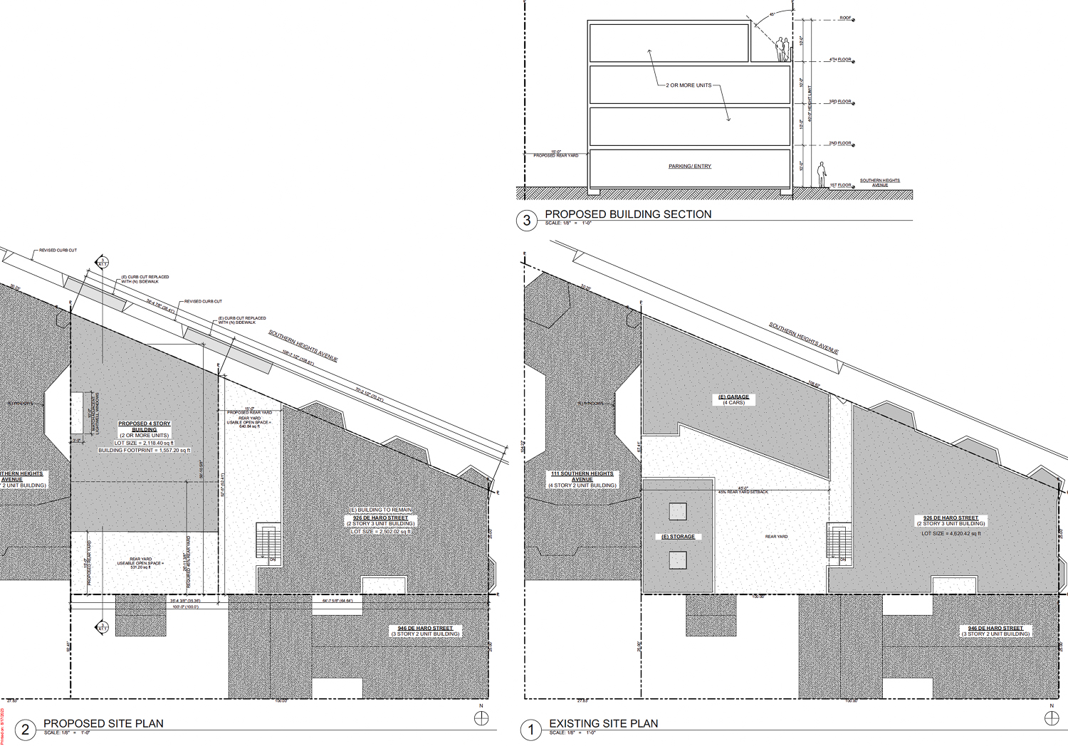 926 De Haro Street proposed (left) and existing (right) condition, illustration by Kotas Pantaleoni Architects