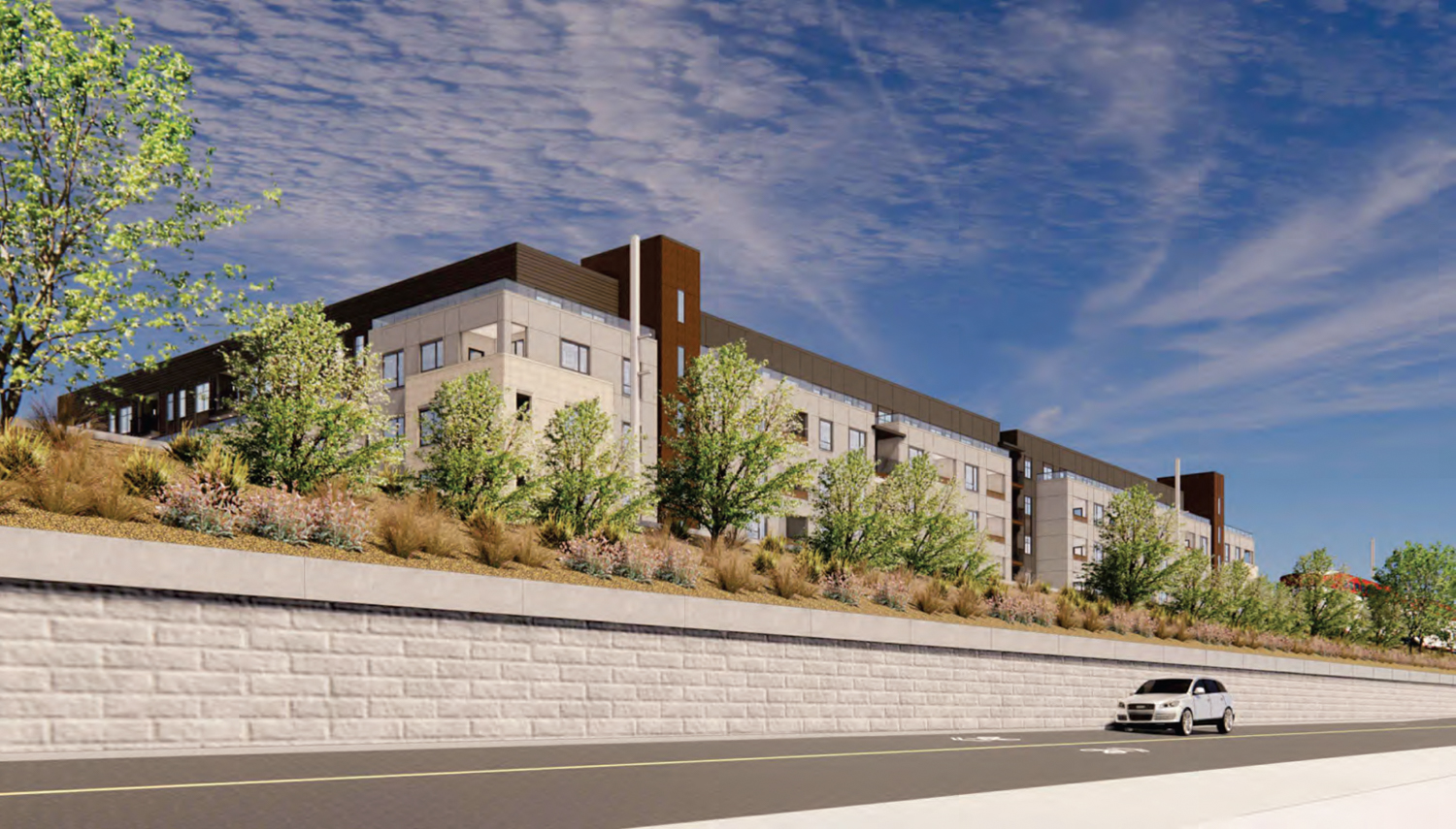 11 El Camino Real seen from Old Country Road, rendering by KTGY