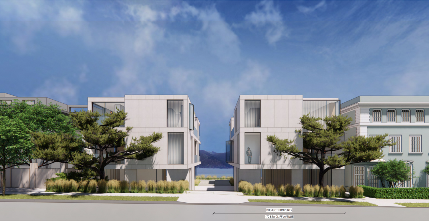 170 Sea Cliff Avenue and 178 Sea Cliff Avenue street view, rendering by Mark Cavagnero Associates