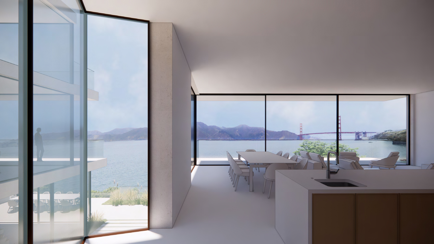 170 Sea Cliff Avenue living room view, rendering by Mark Cavagnero Associates
