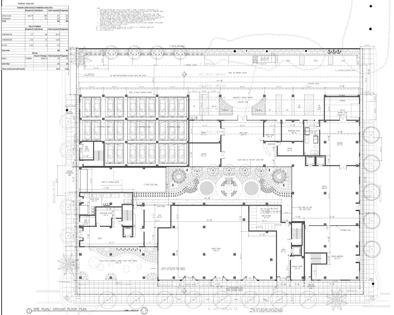 1881 West San Carlos Street ground-level floor plan, illustration by Salvatore Caruso Design Corporation