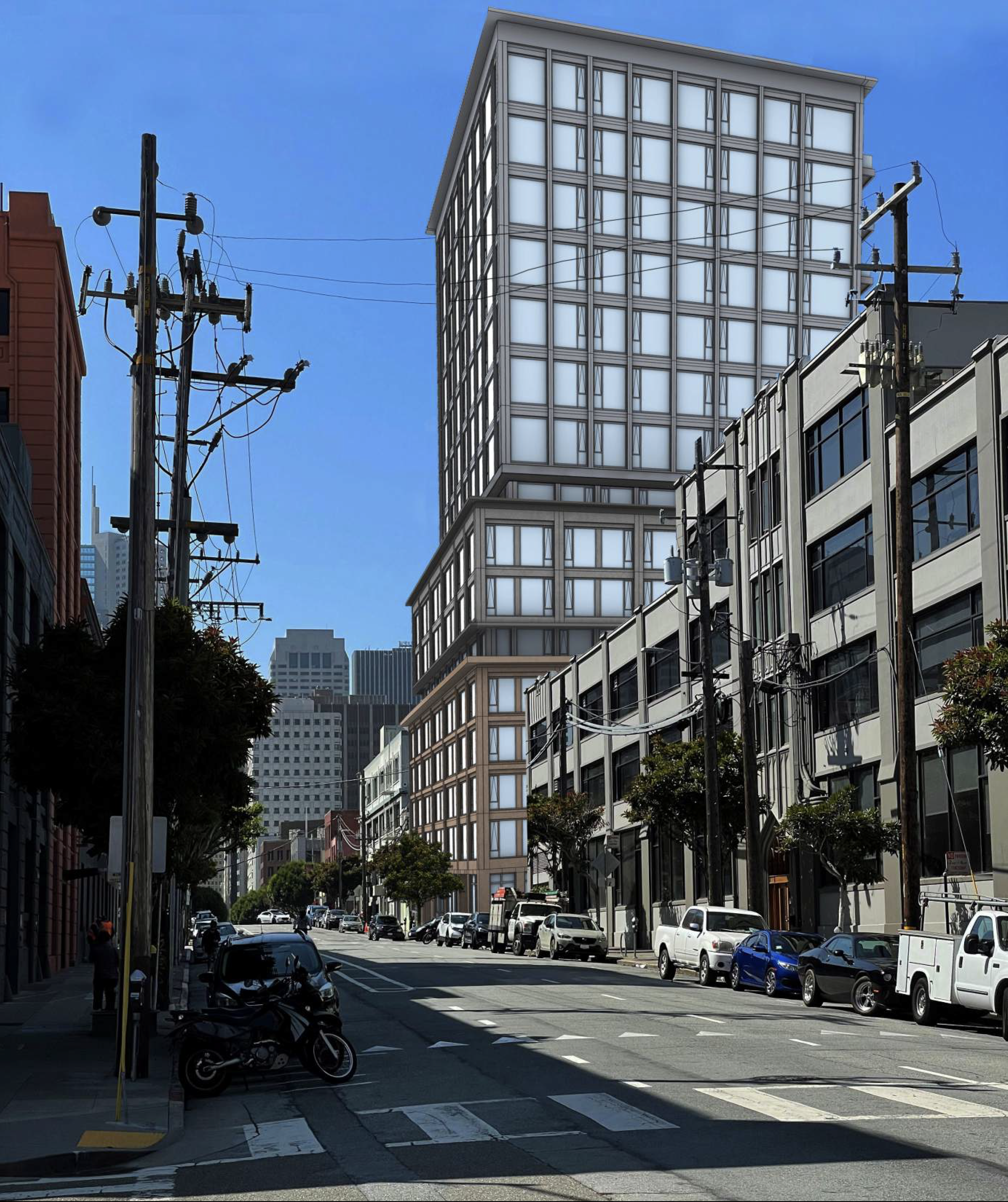 955 Sansome Street looking south, rendering by Handel Architects