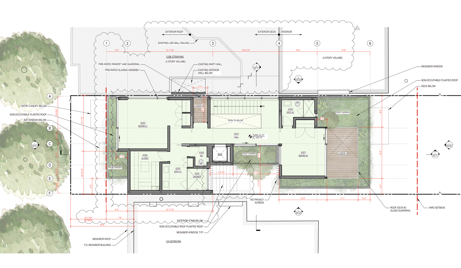 1240 Stanyan Street second-level floor plan, rendering by Aidlin Darling Design