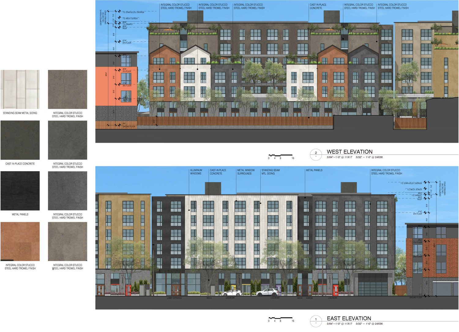2136 San Pablo Avenue elevations of the West and East facades, illustration by Trachtenberg Architects