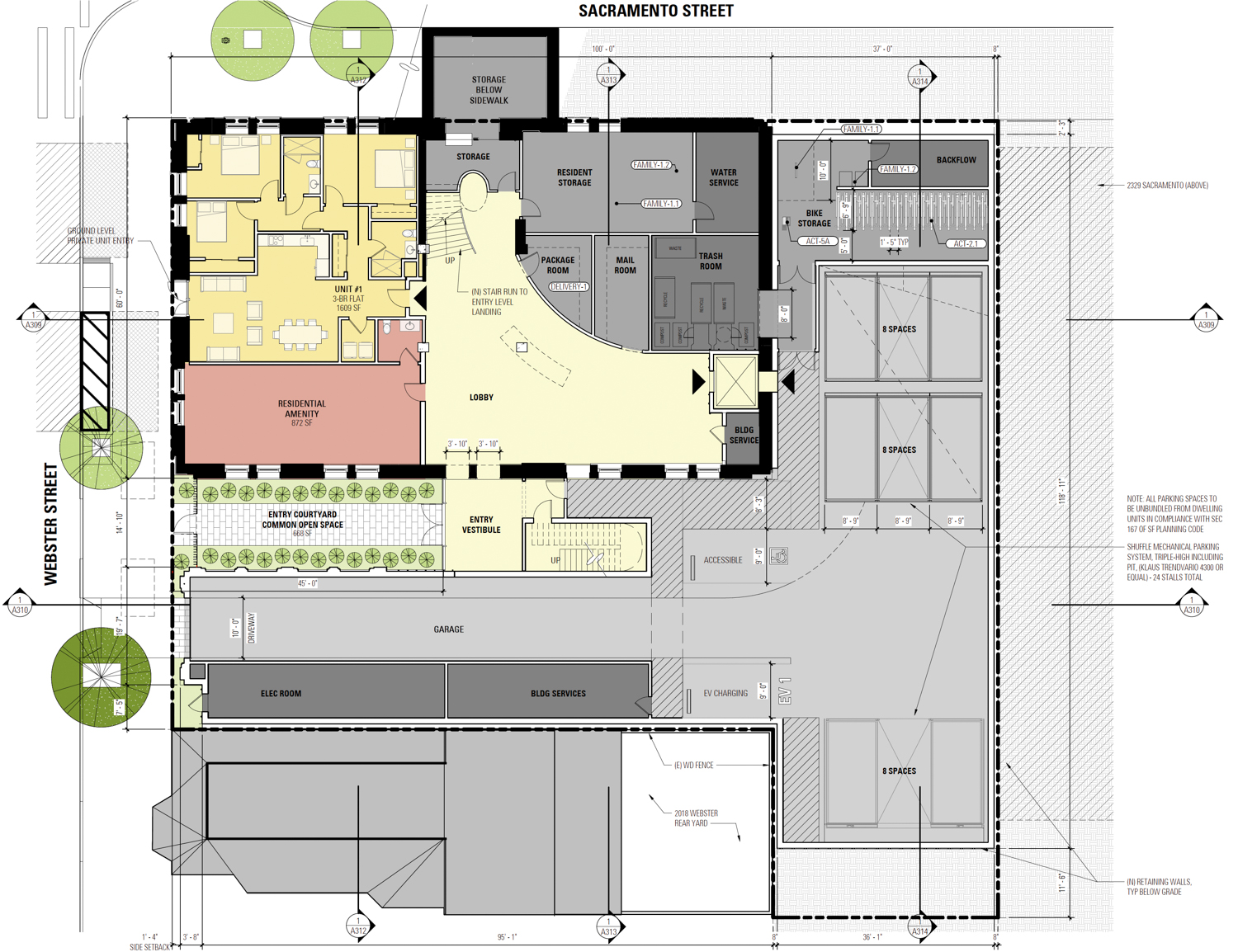 2395 Sacramento Street ground-level floor plan, illustration by BAR Architects
