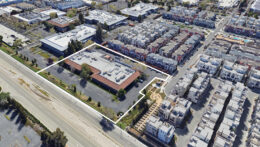 3450 Central Expressway, aerial view by Google Satellite outlined approximately by YIMBY