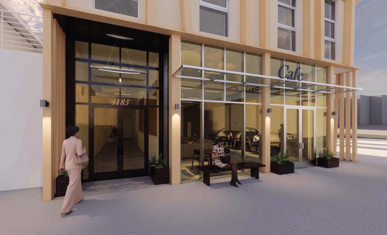 4185 Piedmont Avenue retail and lobby view, rendering by Kava Massih Architects
