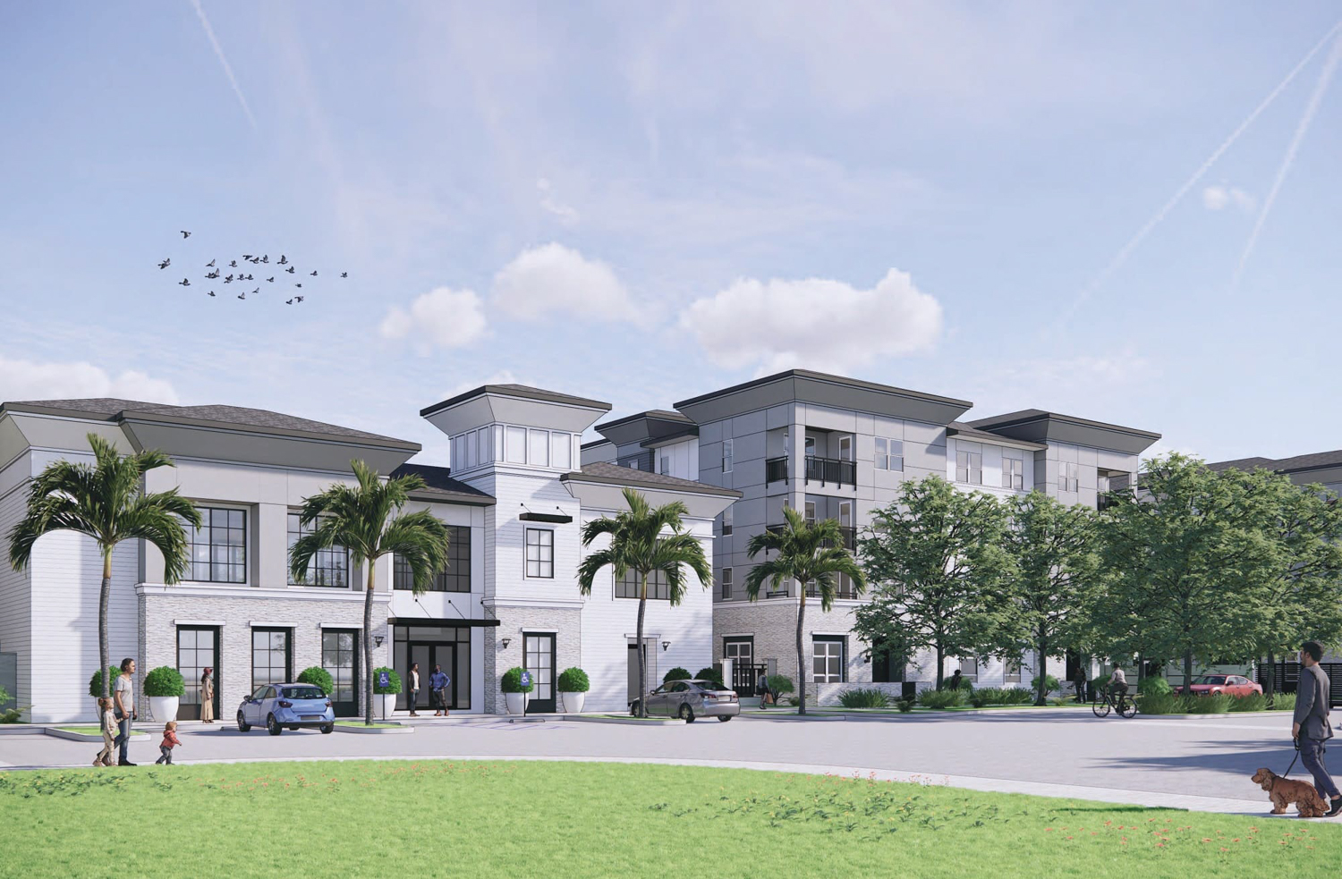 5180 Sonoma Boulevard amenity building view from the parking lot, rendering by TCA