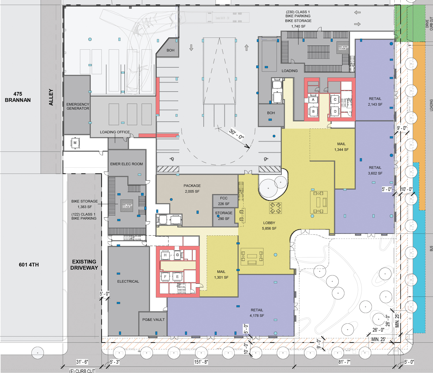 655 4th Street ground-level floor plan, illustration by SCB and Iwamotoscott Architecture