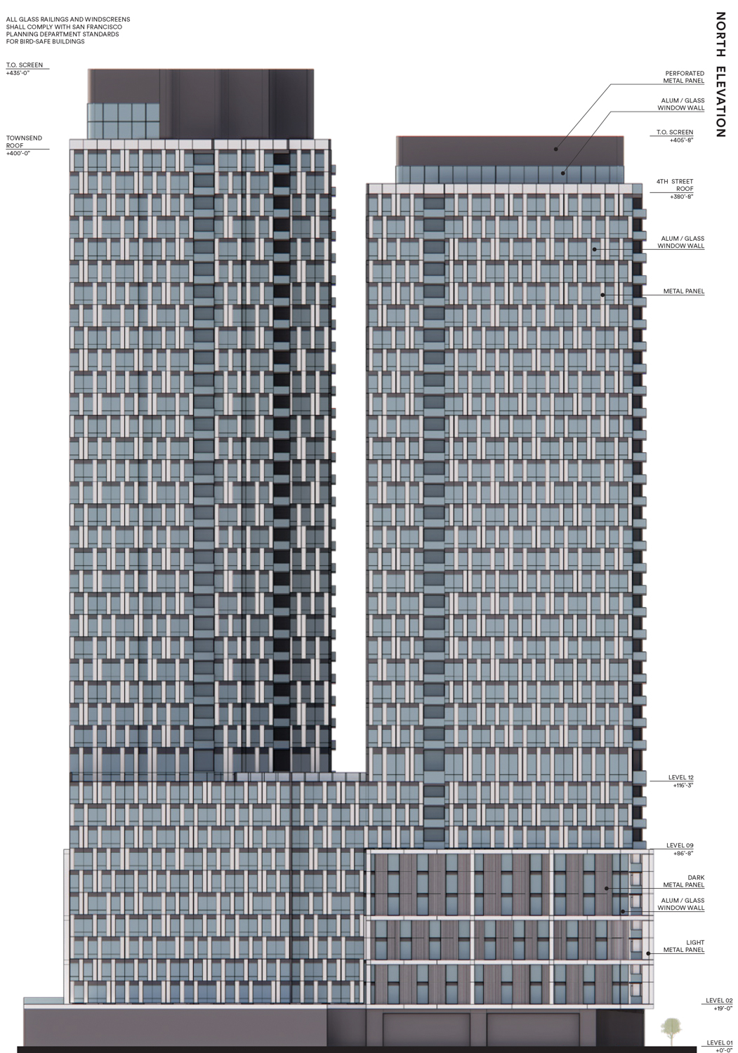 655 4th Street vertical facade elevation, illustration by SCB and Iwamotoscott Architecture