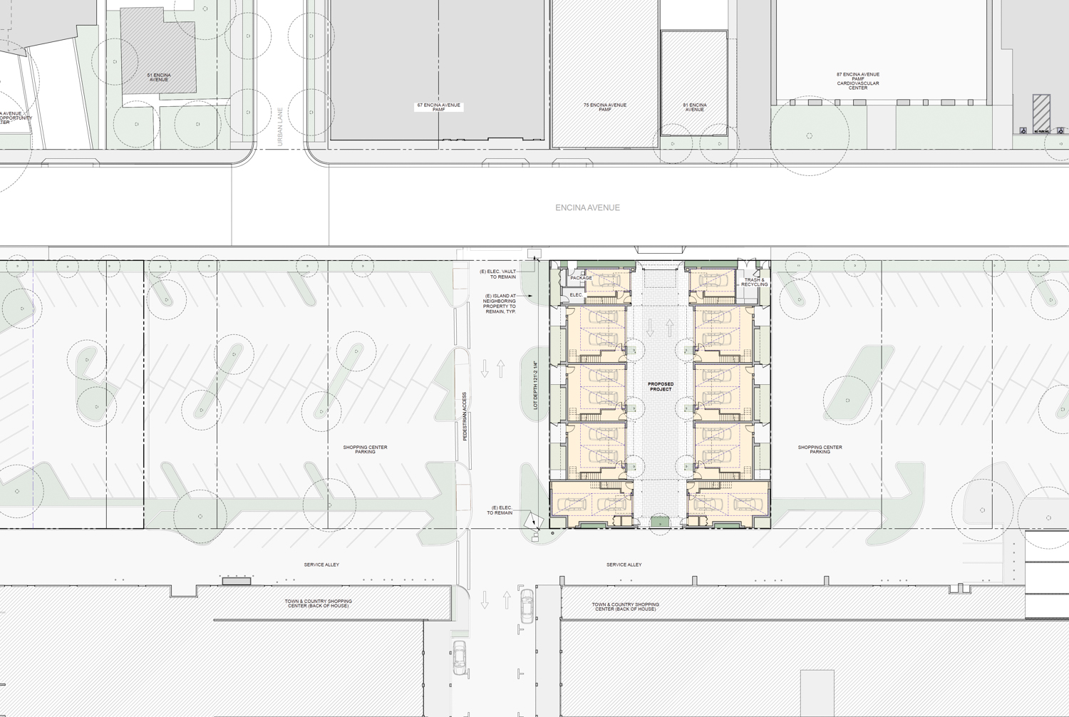 70 Encina Avenue site map, illustration by Hayes Group Architects