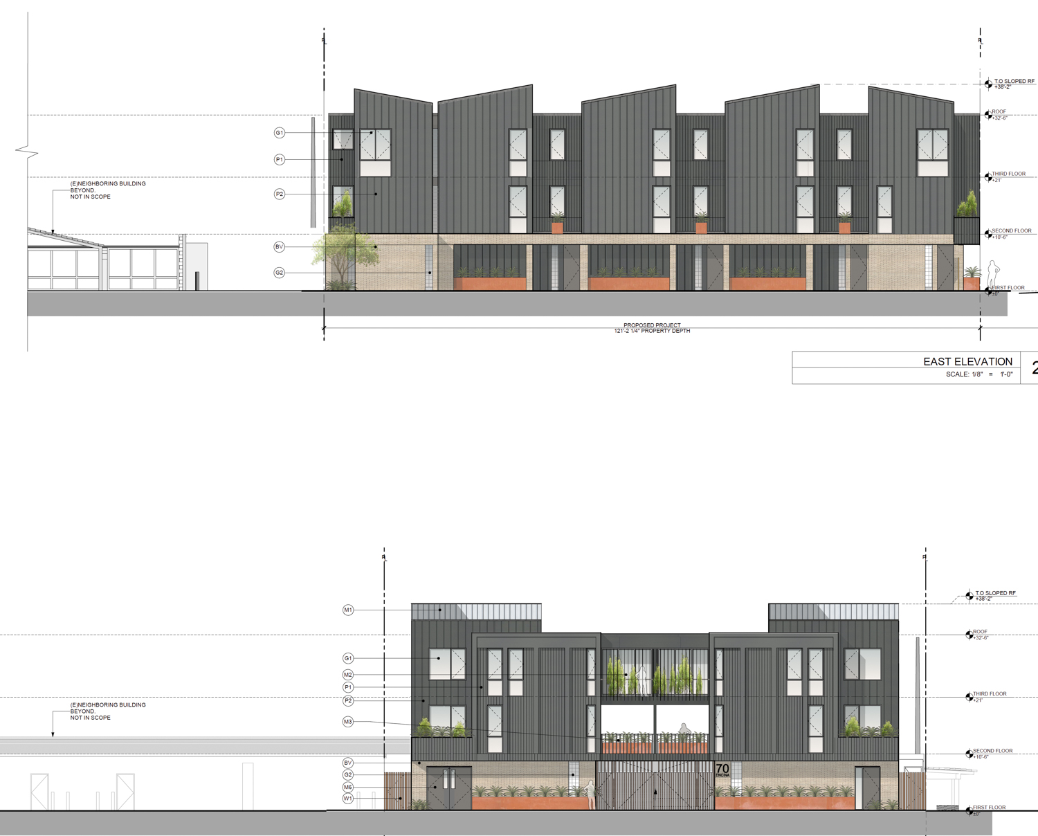 70 Encina Avenue two elevations, illustration by Hayes Group Architects