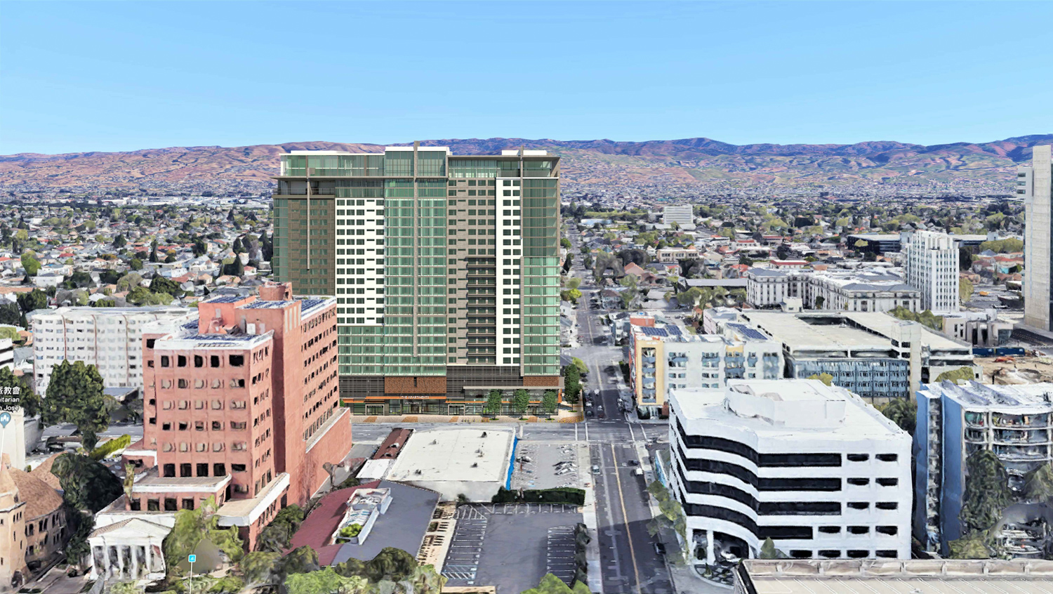 Student Housing at 100 North 4th Street skyline view looking east, rendering by LPMD Architects