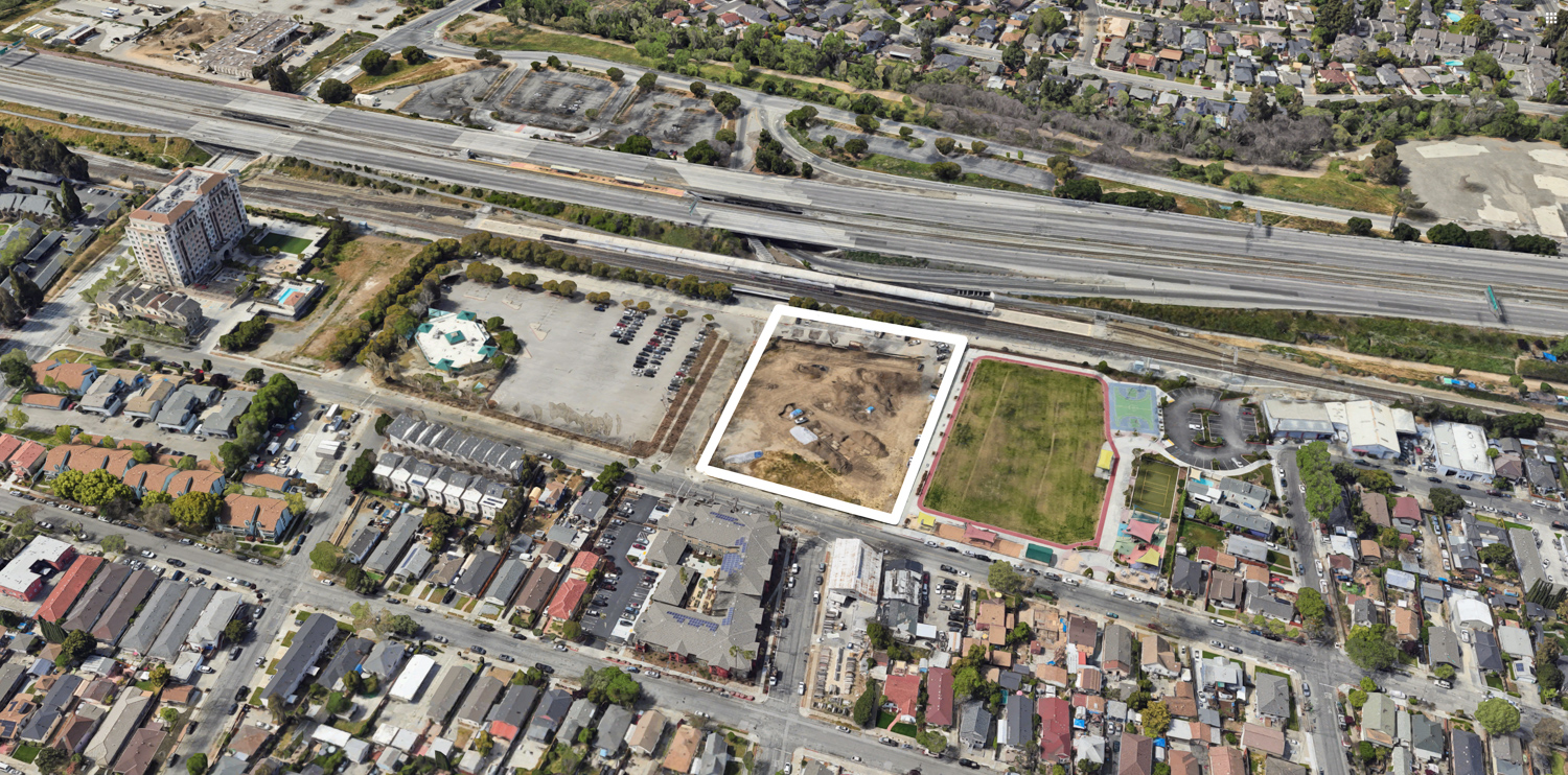Tamien Station Development affordable housing site outlined, image via Google Satellite