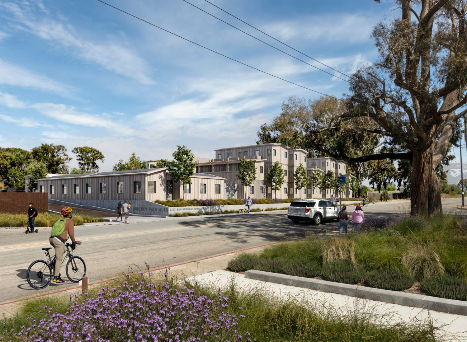 1237 San Antonio Road pedestrian view, design by Charles Bloszies and rendering gifted by Steelblue
