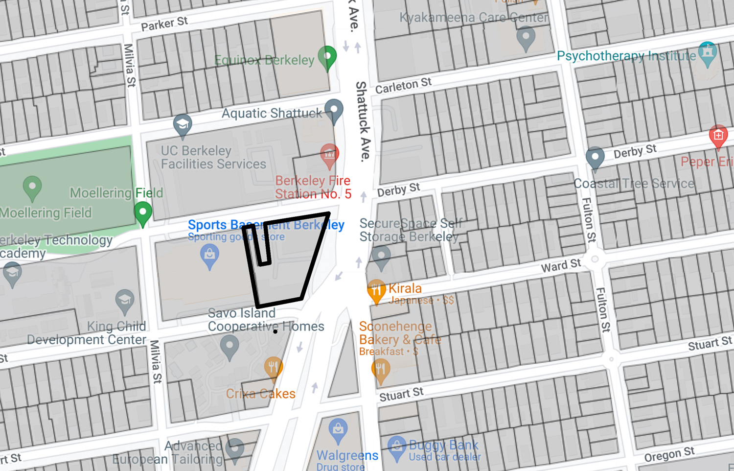 2700 Shattuck Avenue, image by Berkeley Assessors map with parcel outlined in black by YIMBY
