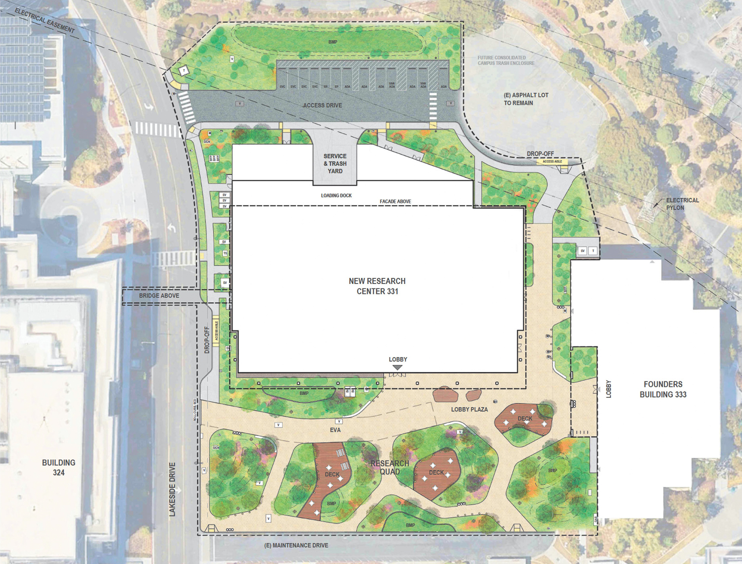 331 Lakeside Drive site map, elevation by Gensler