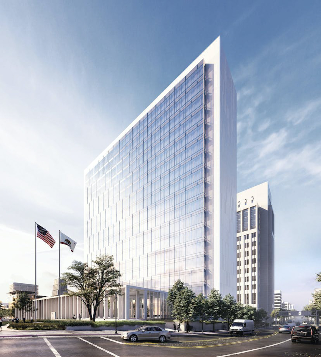 Sacramento Courthouse Building glass curtainwall, rendering by NBBJ