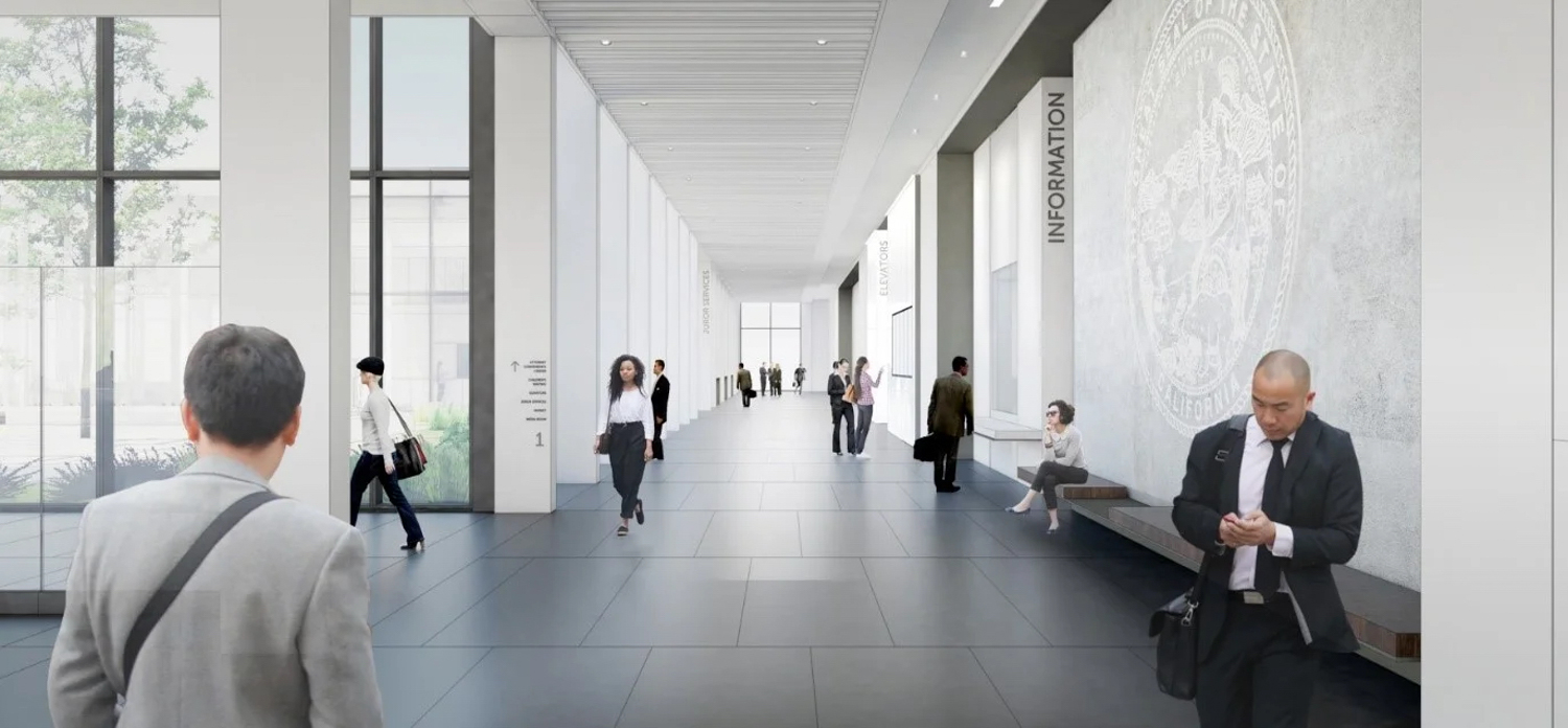 Sacramento Courthouse Building lobby, rendering by NBBJ