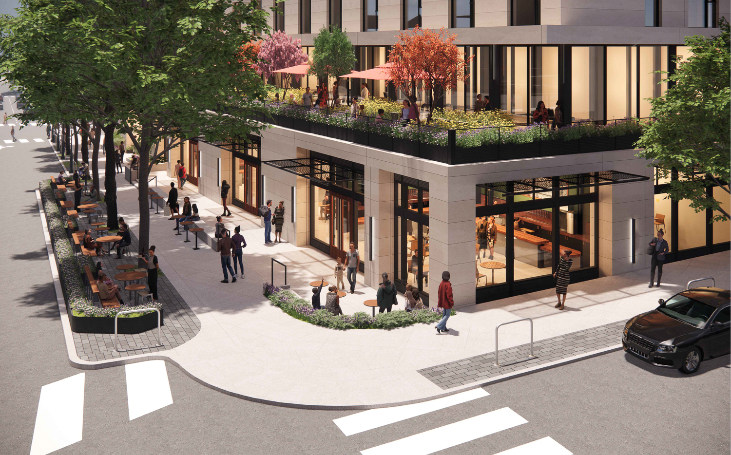 1998 Shattuck Avenue aerial view of the second-floor amenity deck, rendering by Trachtenberg Architects