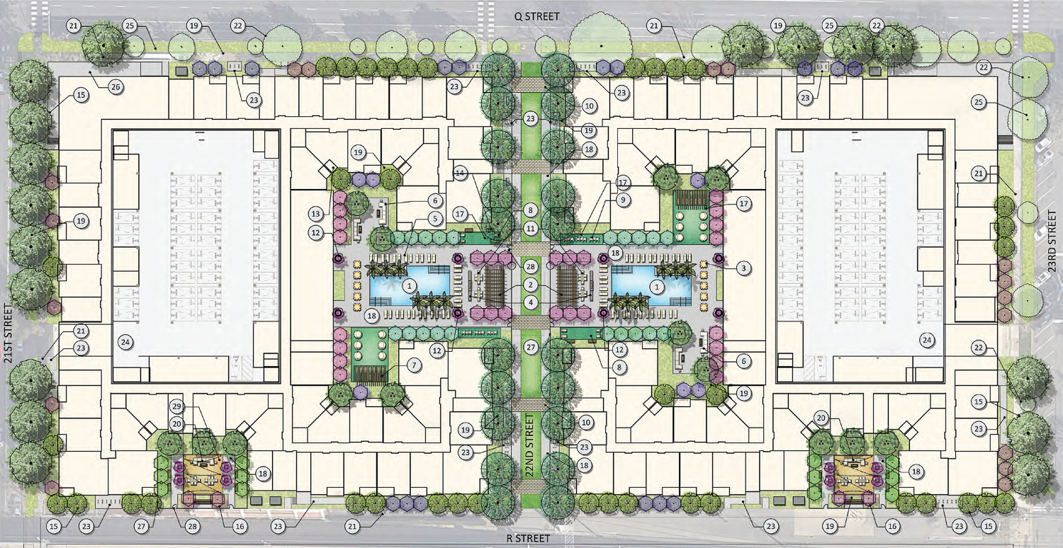 2100 Q Street landscaping map, illustration by HELIX