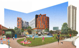 6150 Christie Avenue seen from Christie Park, rendering by David Baker Architects