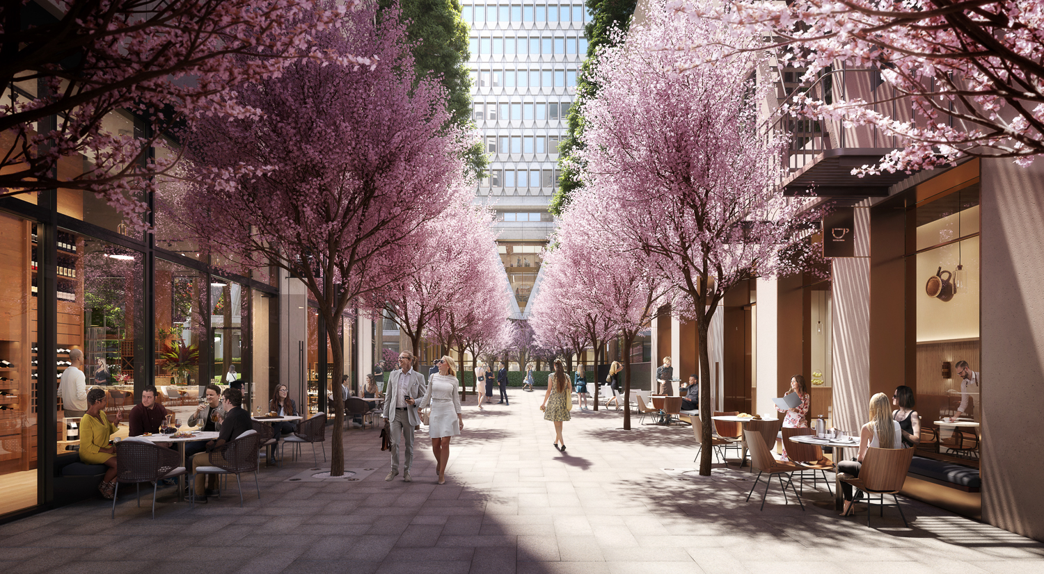 Future retail thoroughfare along Mark Twain in Transamerica complex redevelopment, rendering by Foster + Partners