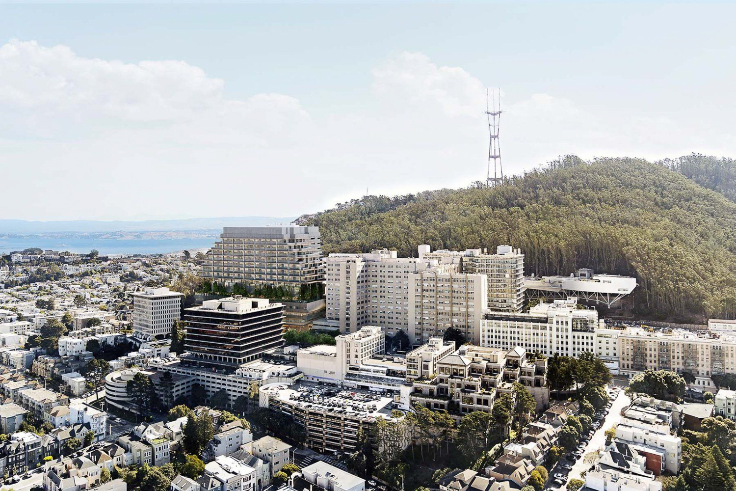 New Hospital Parnassus Heights aerial view, rendering by Herzog & de Meuron