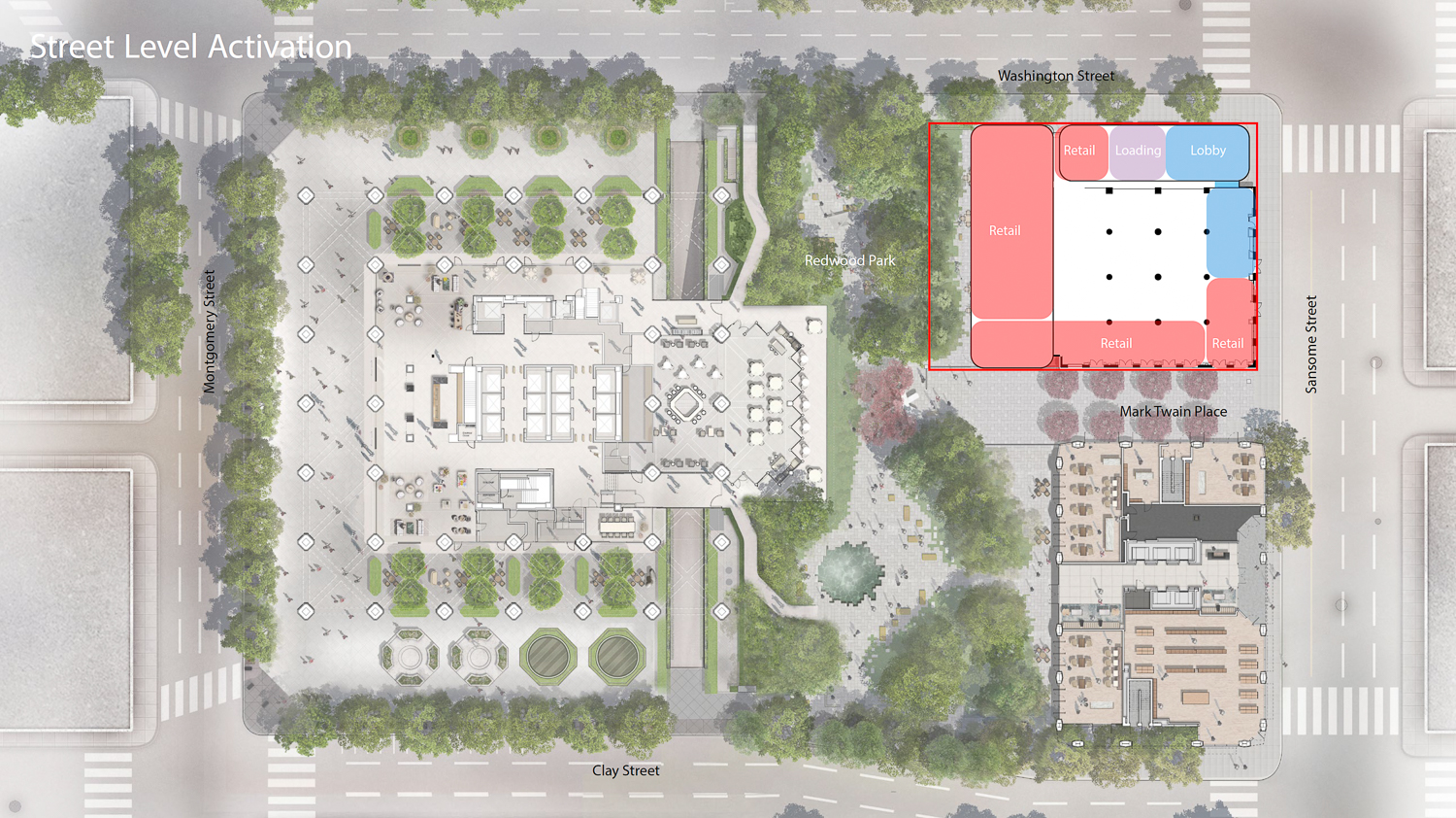 Transamerica complex site map, illustration by Foster + Partners