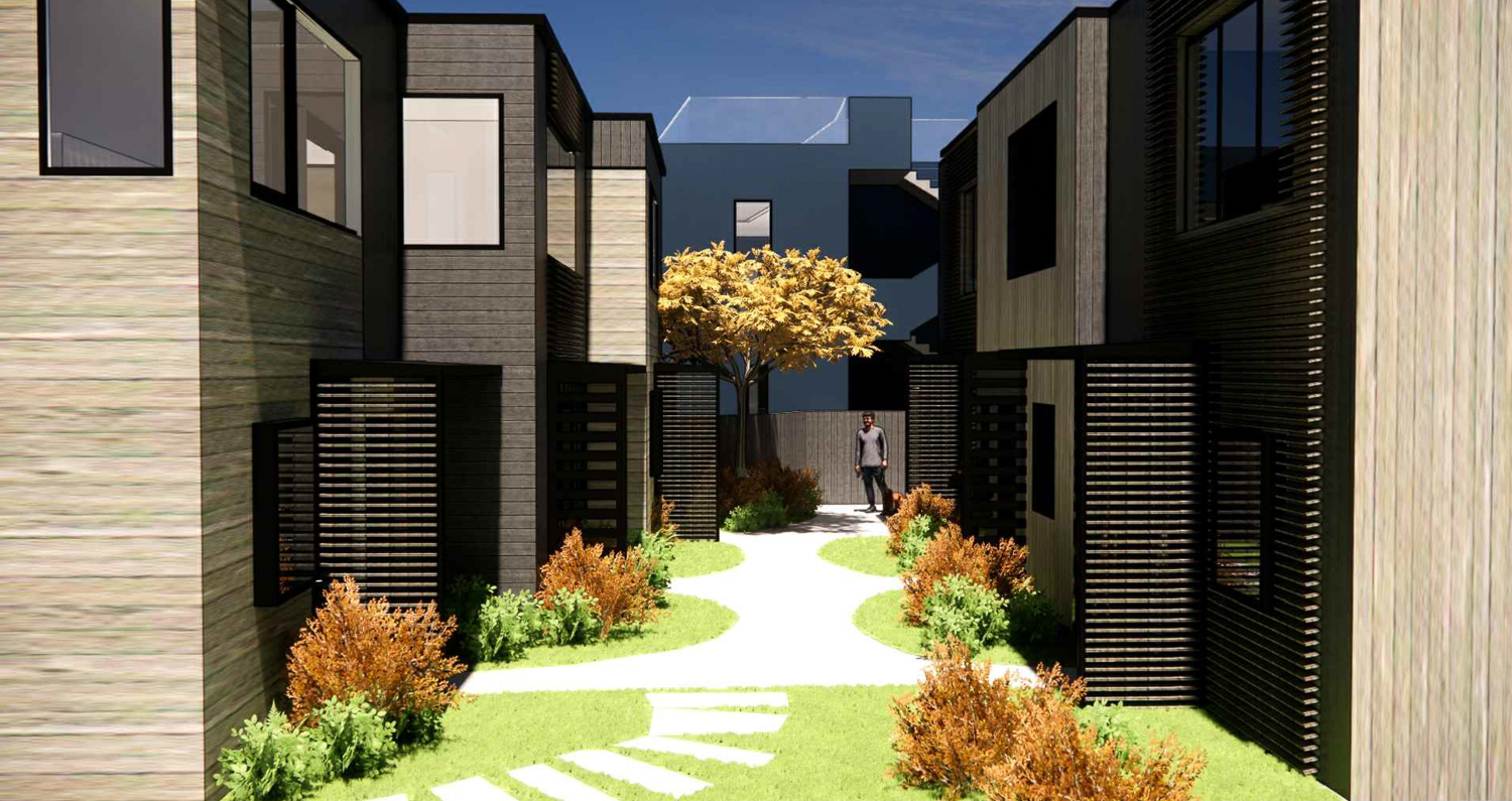 20 Sunnyside Avenue rear townhomes open space, rendering by Geiszler Architects