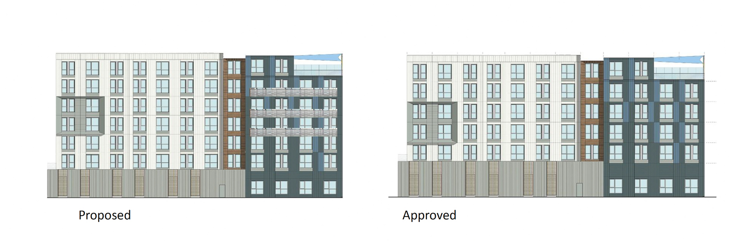 550 27th Street revised plans (left) and previously approved plans (right), elevation by Humphreys and Partners Architects