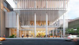 555 Howard Street hotel lobby entrance, rendering by Steelblue