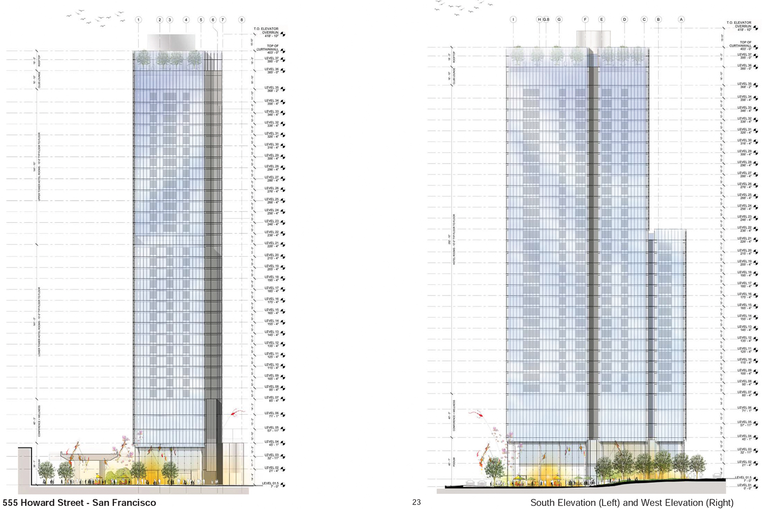 555 Howard Street vertical facade elevations, rendering by Renzo Piano Building Workshop and Mark Cavagnero Associates