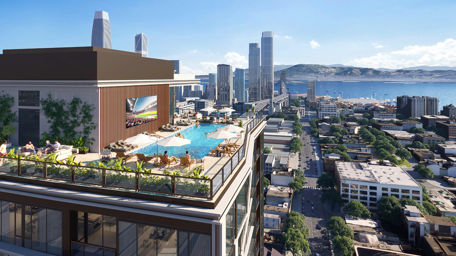 598 Bryant Street amenity pool deck, rendering by BDE Architecture