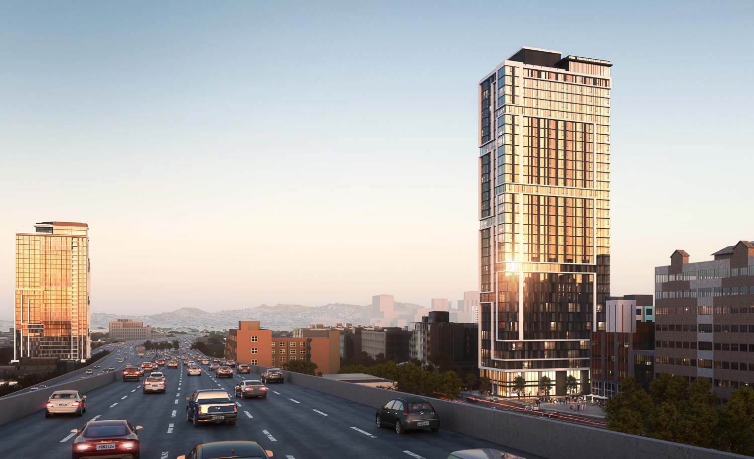 650 Harrison Street with 598 Bryant Street in the background, rendering by BDE Architecture