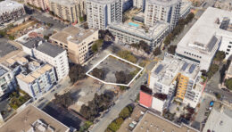 700 Golden Gate Avenue outlined approximately by YIMBY, aerial view by Google Satellite