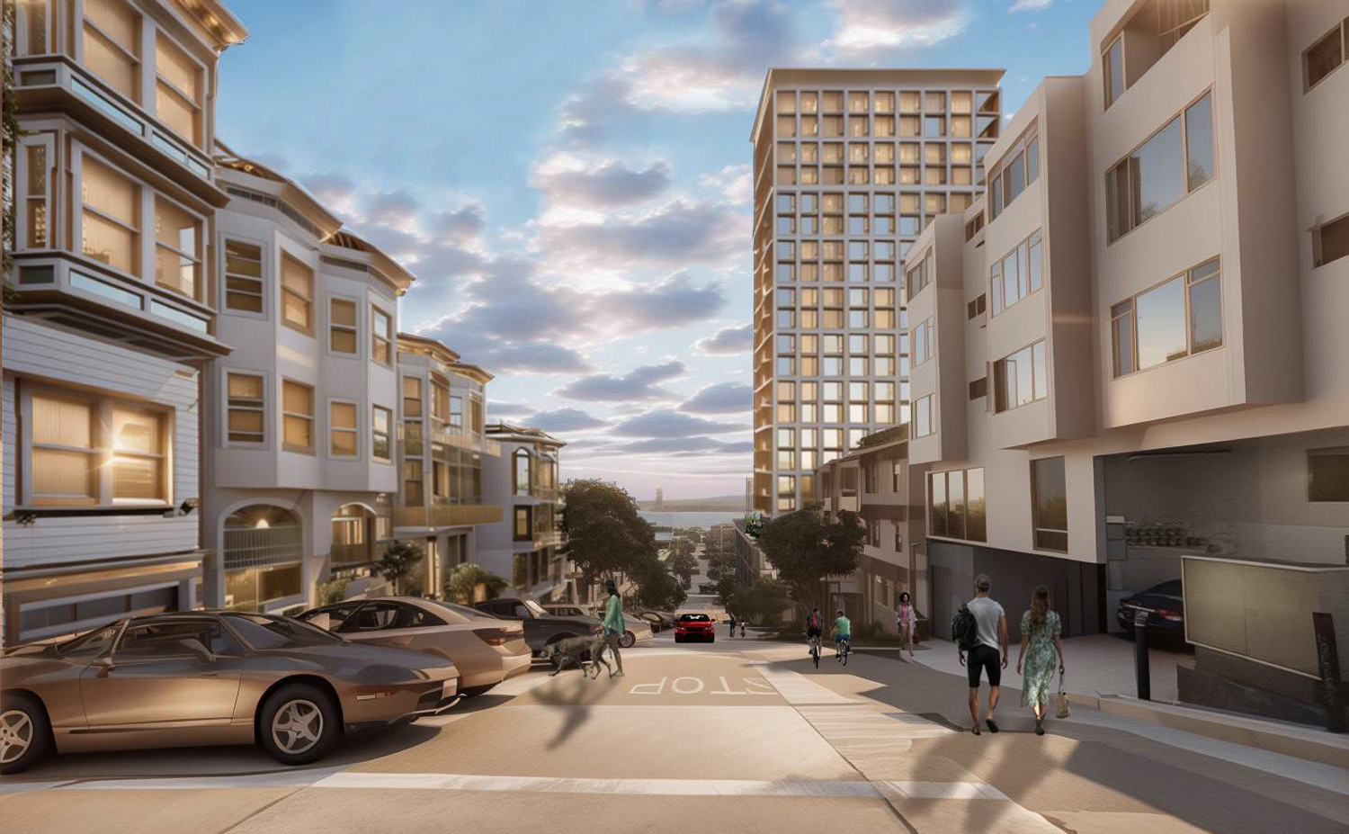 955 Sansome Street looking down Vallejo from New Montgomery Street, rendering by Handel Architects