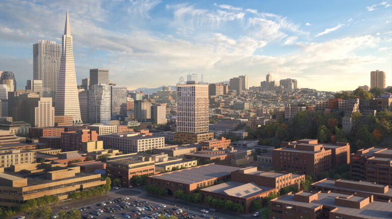 955 Sansome Street view in the skyline, rendering by Handel Architects