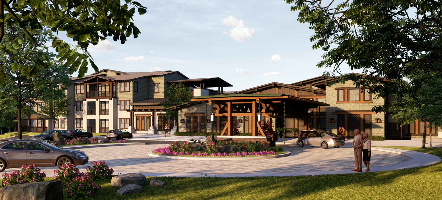 Glen at Heath Farm independent living entrance, rendering by KTGY