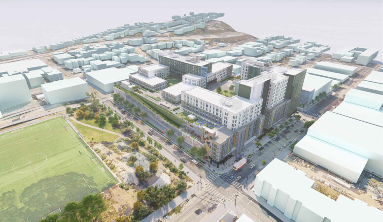 SFMTA Potrero Yard Redevelopment aerial view, rendering by Arcadis