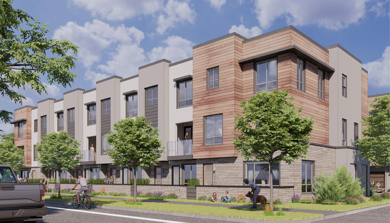 Sac Bee Townhomes pedestrian view, rendering by TCA Architects