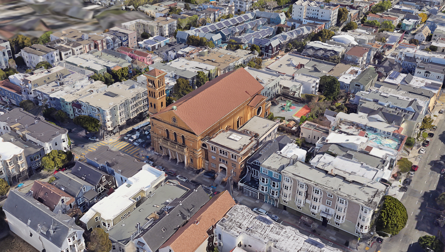 Sacred Heart Church aerial view, image by Google Satellite