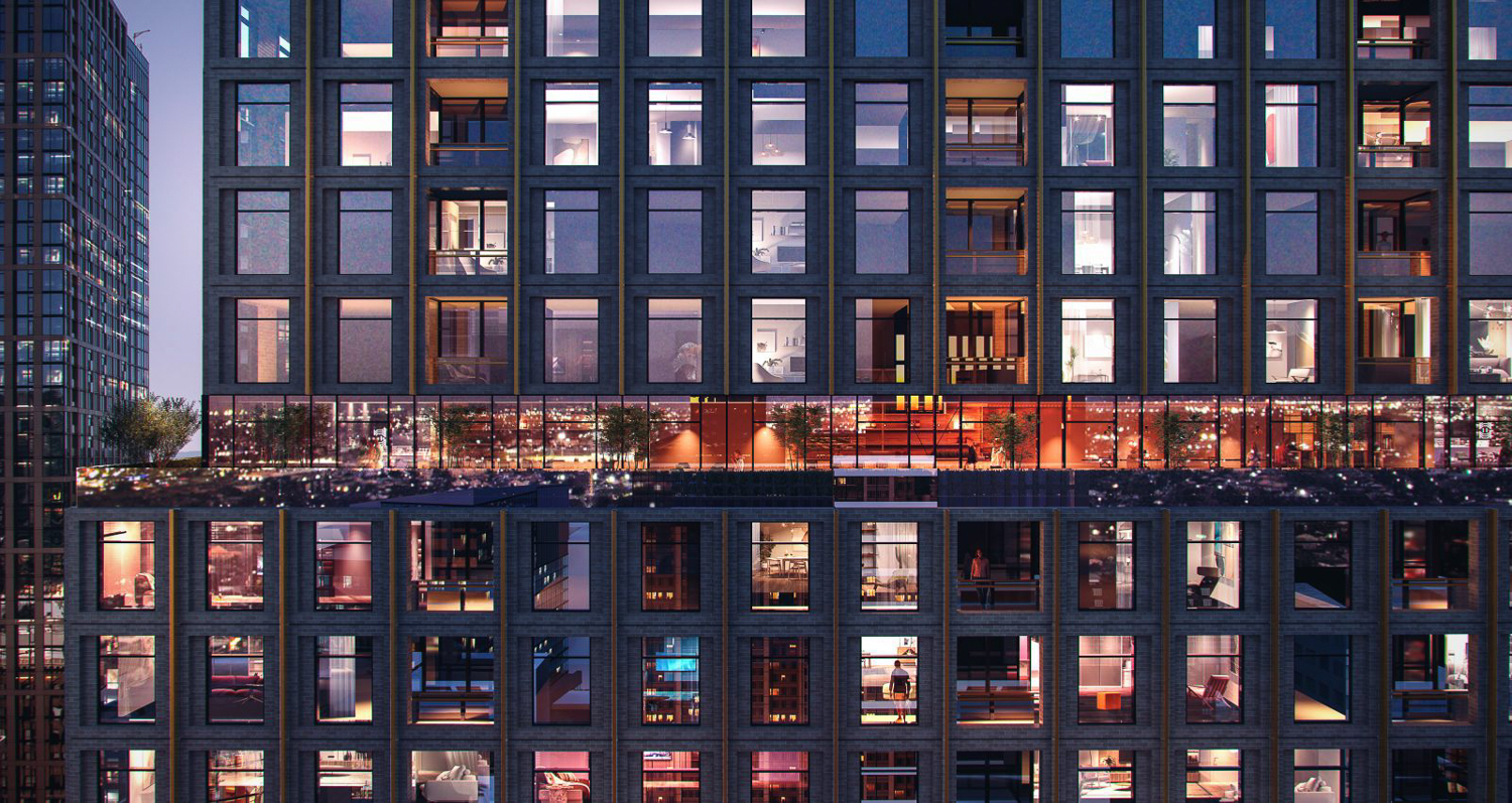 1431 Franklin Street facade evening view, rendering by LARGE Architecture