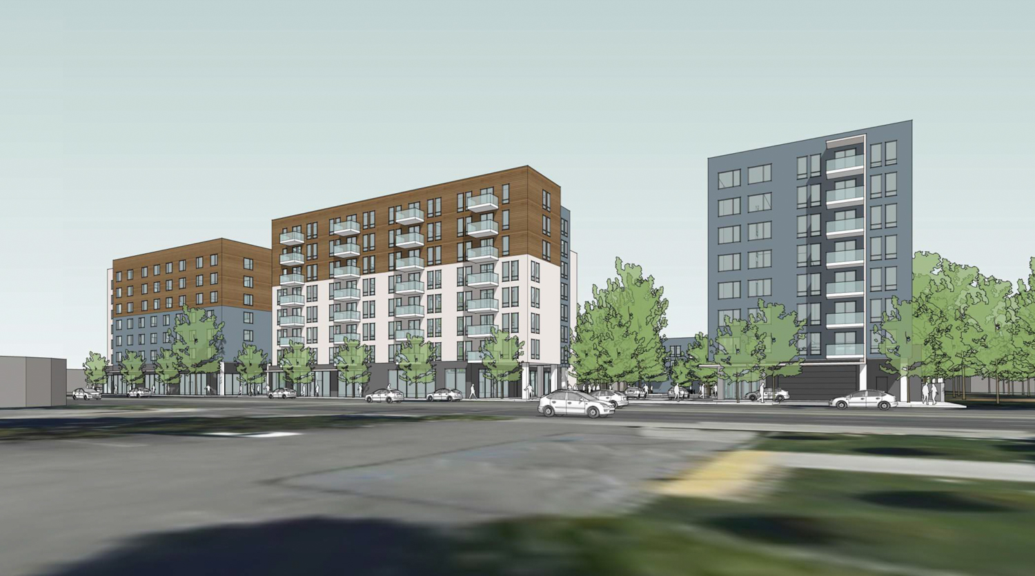 3400 El Camino Real pedestrian view, rendering by Lowney Architecture
